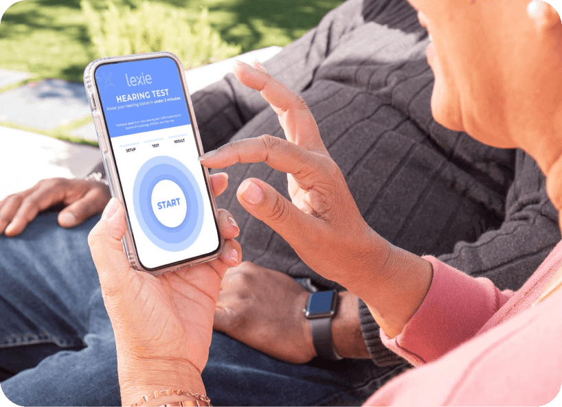 Image of the phone, app and the hearing test screen.